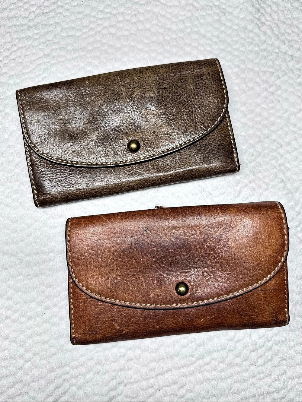 Frye Leather Wallet Set of 2 Brown Cognac Snap Flap Zip